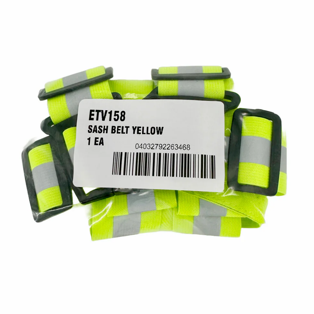 Yellow high visibility reflective X-back safety sash belt with adjustable straps
